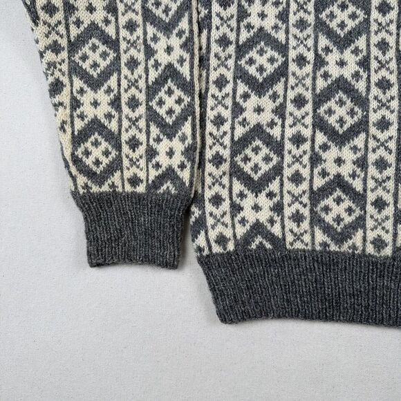 Vintage Unbranded Fair Isle Wool Knit Cardigan Women’s Medium Gray Beige Sweater - Picture 9 of 16